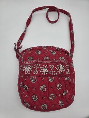 Vtg Retired Pattern Vera Bradley Red Quilted Floral Crossbody